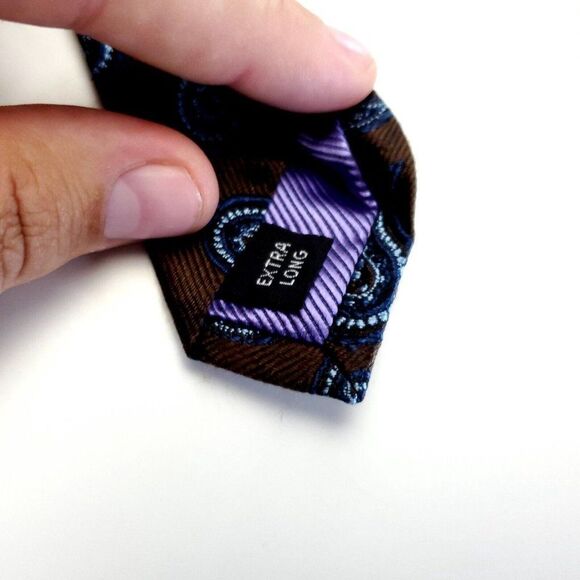 JZ Richards Brown Blue Paisley Woven Long Silk Tie - Picture 5 of 7